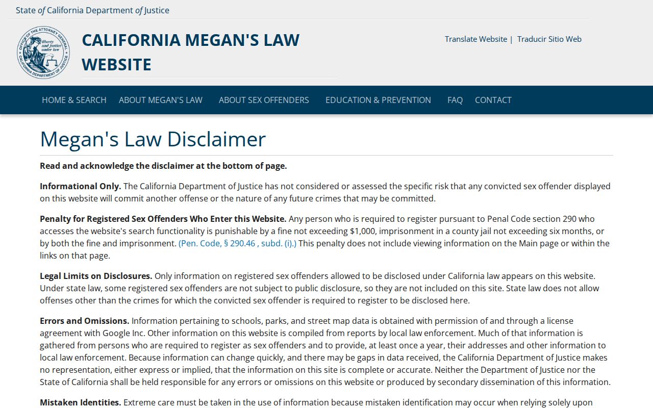 Menifee resident lookup California Megan's Law search