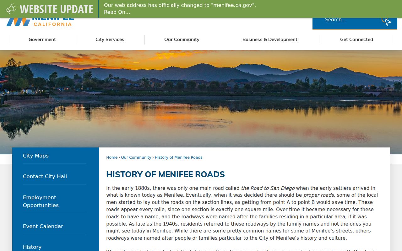 Menifee street directory local road history